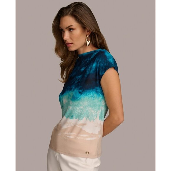 Donna Karan Women's Printed Short-Sleeve Top Blue Size XL MSRP $69 - Picture 4 of 5